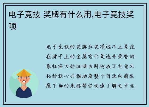 电子竞技 奖牌有什么用,电子竞技奖项